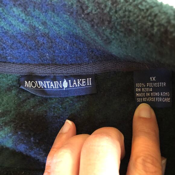 Vintage 90s Mountain Lake II Fleece Button Down Shirt Jacket 1X Blackwatch Plaid - Picture 7 of 9